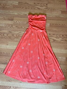 Vintage Mary Rose Strapless Coral Floral Sundress